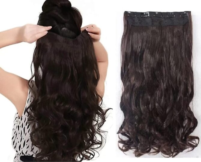 Five Clip Curly Hair Extensions 30 Inch Long (ফাইভ ক্লিপ হেয়ার এক্সটেনশন কোঁকড়া চুল ৩০ ইঞ্চি লম্বা) - Image 3