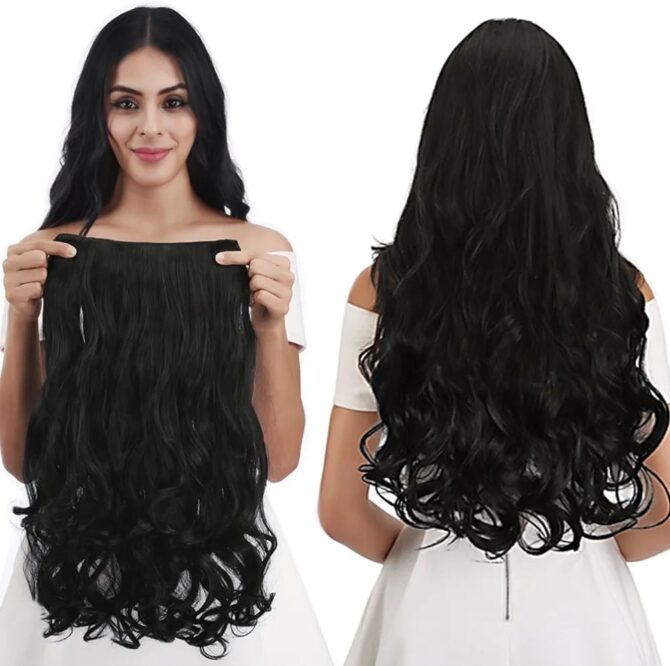 Five Clip Curly Hair Extensions 30 Inch Long (ফাইভ ক্লিপ হেয়ার এক্সটেনশন কোঁকড়া চুল ৩০ ইঞ্চি লম্বা) - Image 2